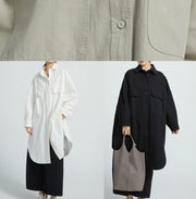 Bohemian Big Pockets Cotton Spring Wardrobes Sewing Black Shirt Dress - bagstylebliss