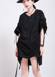 Bohemian Black Cinched Summer Cotton Dress - bagstylebliss