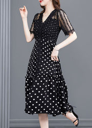 Bohemian Black Dot Lace Patchwork Hollow Out Long Dresses Summer