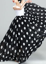 Bohemian Black Dot Print Exra Large Hem Chiffon Skirts Summer