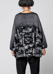 Bohemian Black Graphic Patchwork denim Top Spring