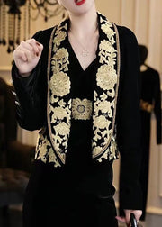 Bohemian Black Handmade Embroideried Velour Coats Spring