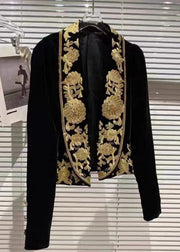 Bohemian Black Handmade Embroideried Velour Coats Spring