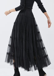 Bohemian Black High Waist Tulle Holiday Skirt Spring