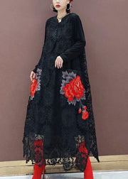 Bohemian Black O-Neck Lace Print Dress Fall - bagstylebliss
