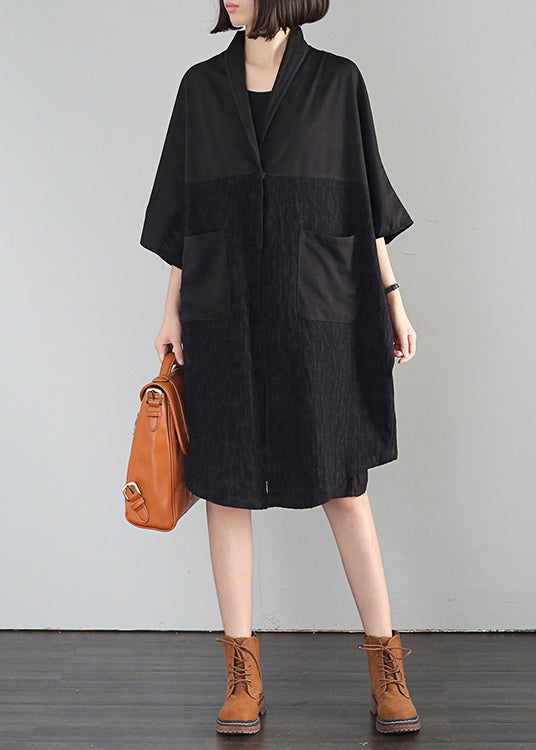 Bohemian Black Oversized Patchwork Linen Vacation Dresses Summer