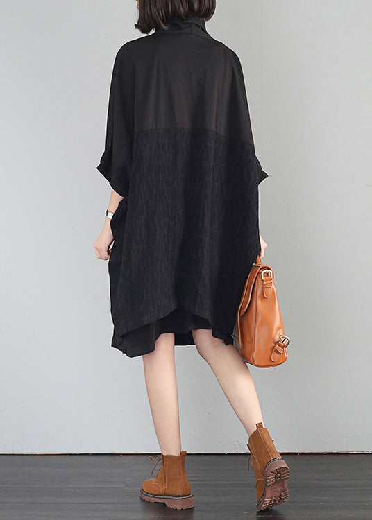 Bohemian Black Oversized Patchwork Linen Vacation Dresses Summer