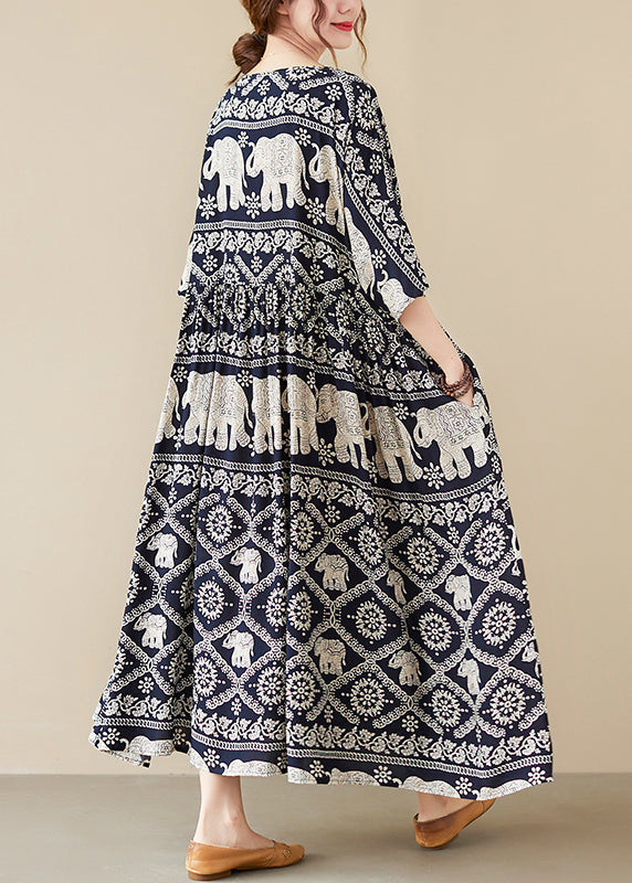 Bohemian Black Oversized Print Cotton Dresses Summer