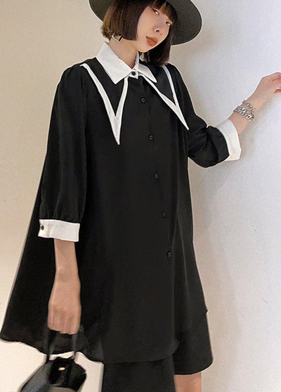 Bohemian Black Patchwork Cotton Button Summer Robe Dresses - bagstylebliss