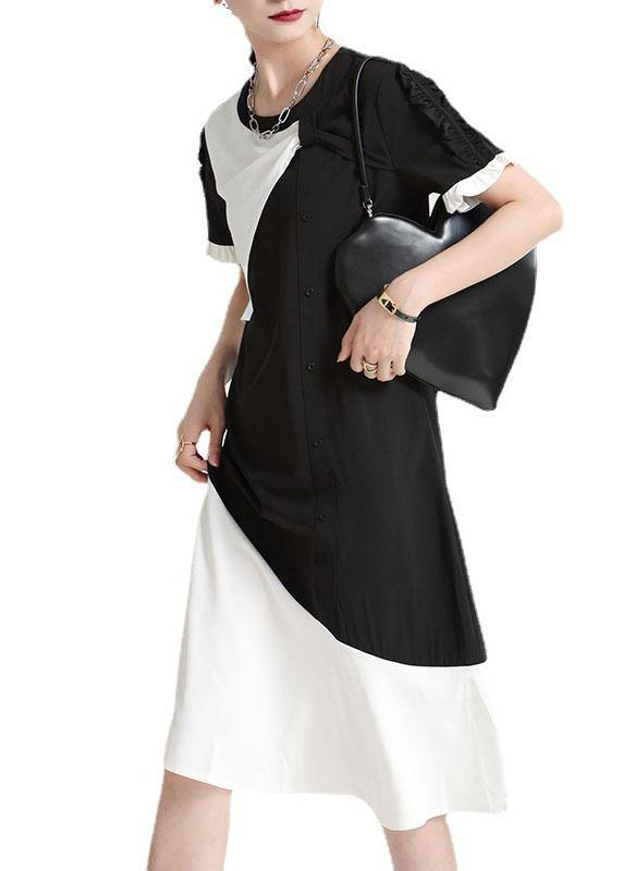 Bohemian Black Patchwork Geometric Summer Dress Short Sleeve - bagstylebliss