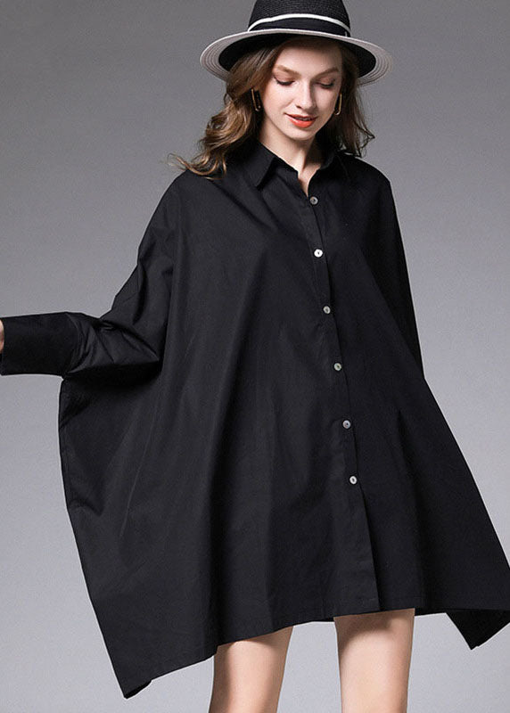 Bohemian Black Peter Pan Collar Batwing Sleeve Button Blouse Tops Fall