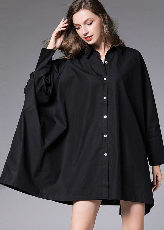 Bohemian Black Peter Pan Collar Batwing Sleeve Button Blouse Tops Fall