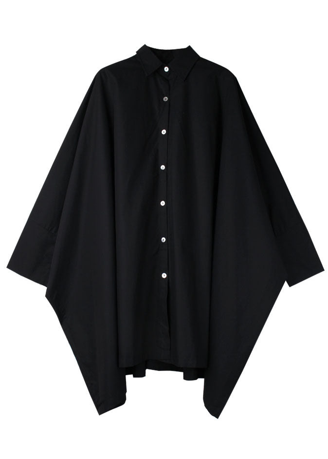 Bohemian Black Peter Pan Collar Batwing Sleeve Button Blouse Tops Fall