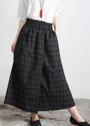 Bohemian Black Plaid Button Pockets Summer Cotton Skirts - bagstylebliss