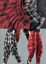 Bohemian Black Plaid Fine Cotton Filled Pants Winter