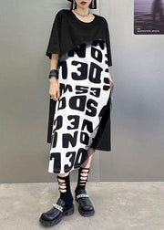 Bohemian Black Print asymmetrical design Graphic Short Sleeve Maxi Dresses - bagstylebliss