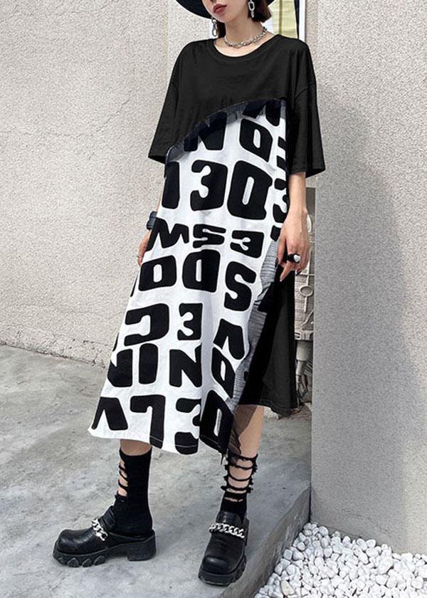 Bohemian Black Print asymmetrical design Graphic Short Sleeve Maxi Dresses - bagstylebliss