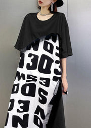 Bohemian Black Print asymmetrical design Graphic Short Sleeve Maxi Dresses - bagstylebliss