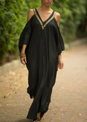 Bohemian Black Sexy Backless Kimono Robe Sommer Maxikleider