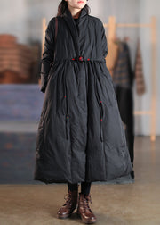 Bohemian Black V Neck Loose Duck Down coat Winter