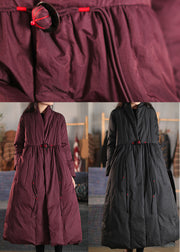 Bohemian Black V Neck Loose Duck Down coat Winter