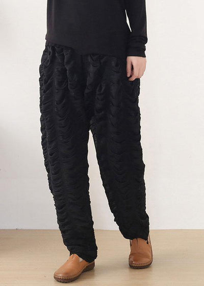 Bohemian Black Wrinkled Elastic Waist Fall Harem Pants - bagstylebliss