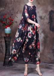 Bohemian Black Wrinkled Print Chiffon Long Dress And Dress Spaghetti Strap Two Piece Suit Set Summer