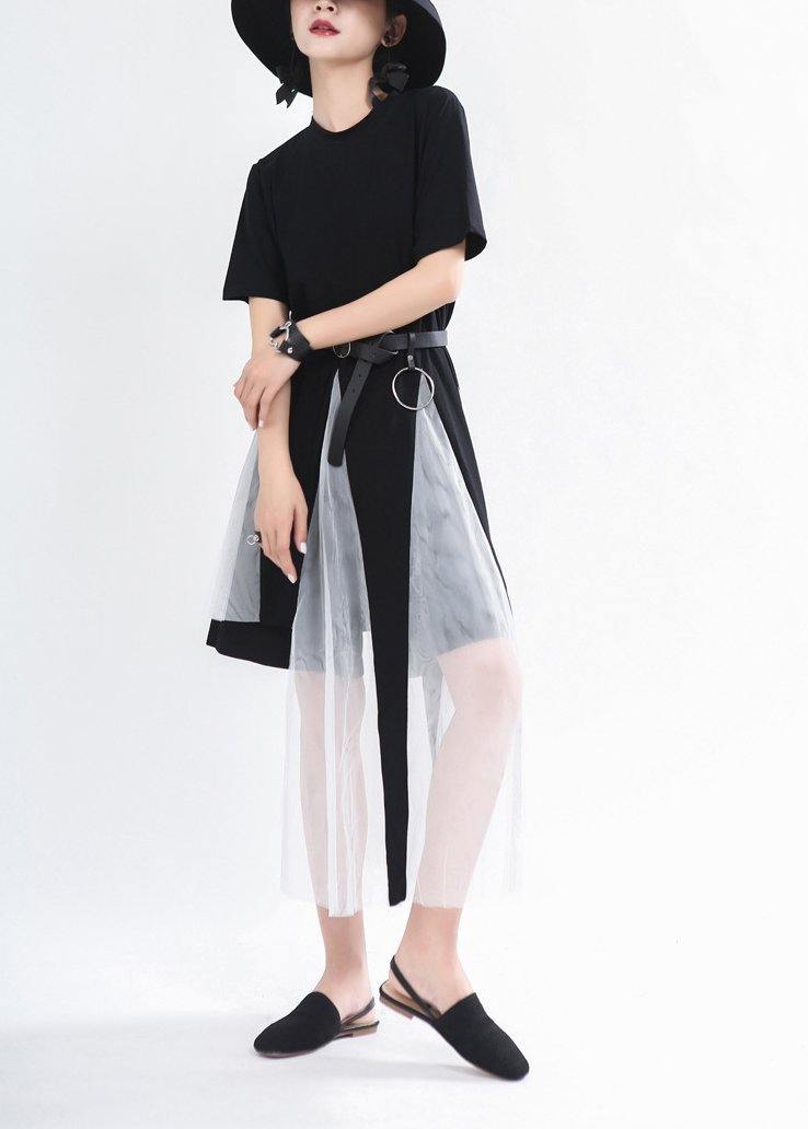 Bohemian Black asymmetrical design  Mid Summer Cotton Dress - bagstylebliss