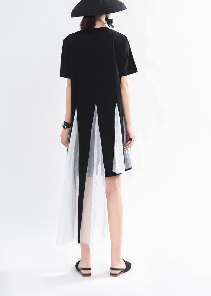 Bohemian Black asymmetrical design  Mid Summer Cotton Dress - bagstylebliss