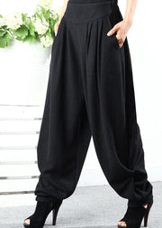 Bohemian Black wrinkled Pockets Knit Pants Winter