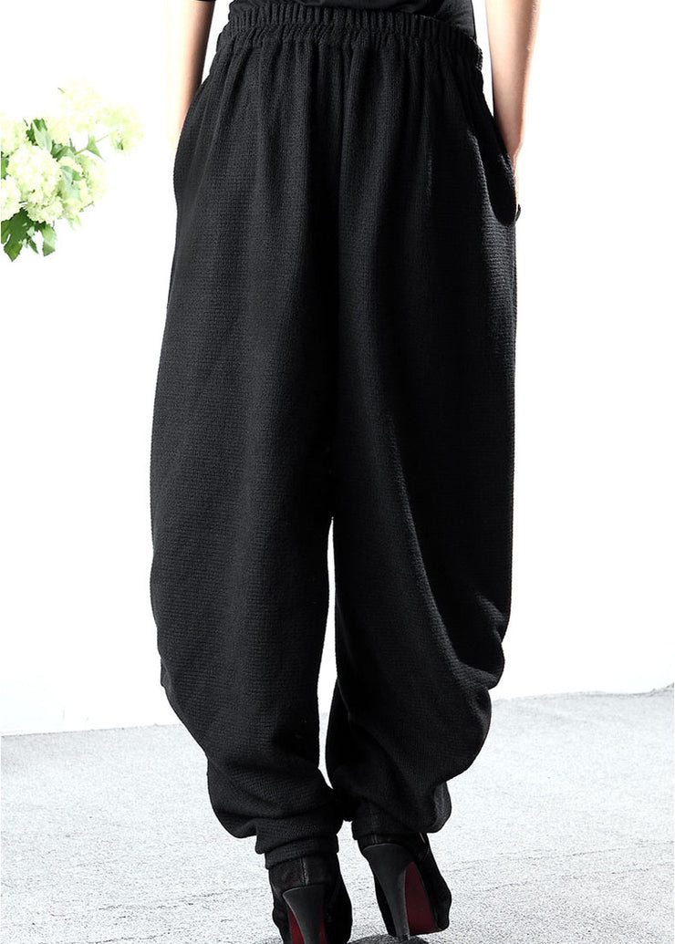 Bohemian Black wrinkled Pockets Knit Pants Winter