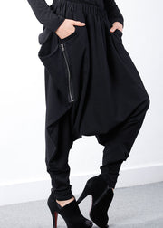 Bohemian Black zippered asymmetrical design Jogging Casual Spring Pants