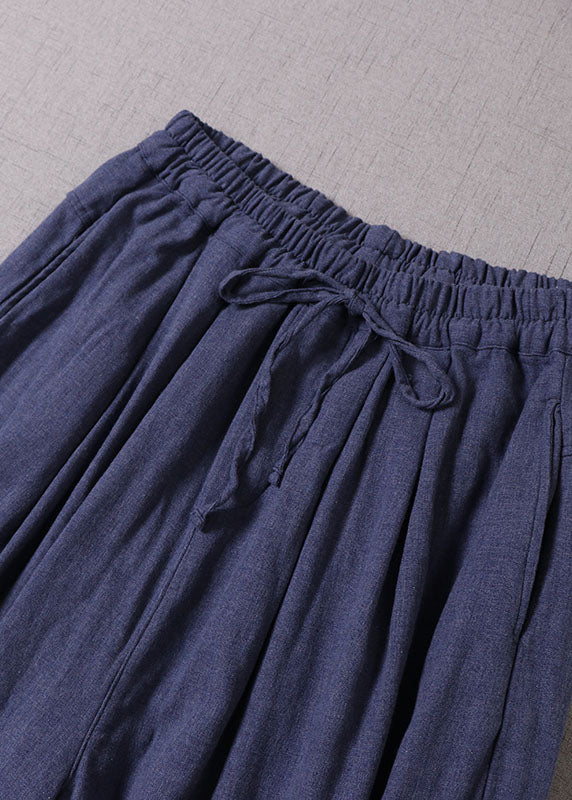 Bohemian Blue Cinched Pockets Cotton harem pants Spring