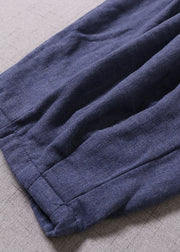 Bohemian Blue Cinched Pockets Haremshose aus Baumwolle Frühling