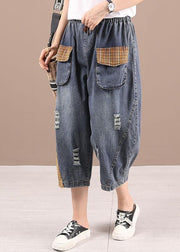 Bohemian Blue High Waist Pockets Summer Denim Pants - bagstylebliss