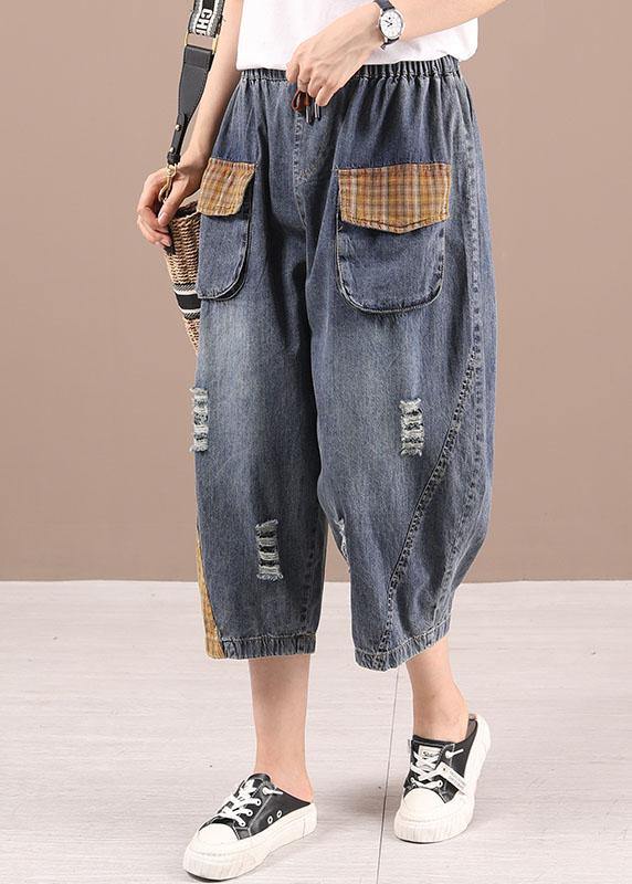 Bohemian Blue High Waist Pockets Summer Denim Pants - bagstylebliss