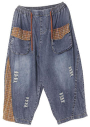Bohemian Blue High Waist Pockets Summer Denim Pants - bagstylebliss