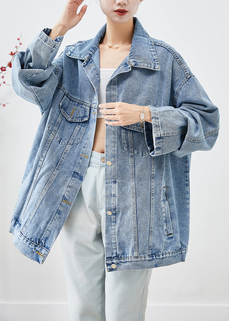 Bohemian Blue Oversized Applique Denim Jacket Fall