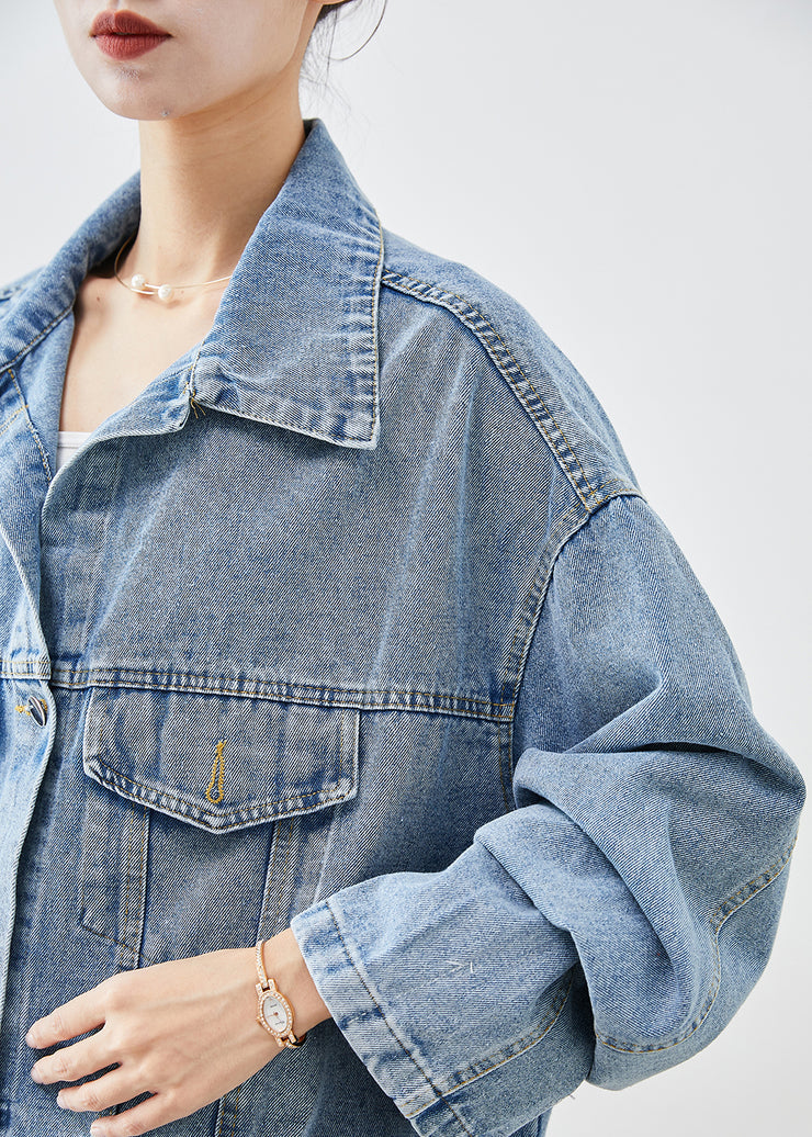 Bohemian Blue Oversized Applique Denim Jacket Fall