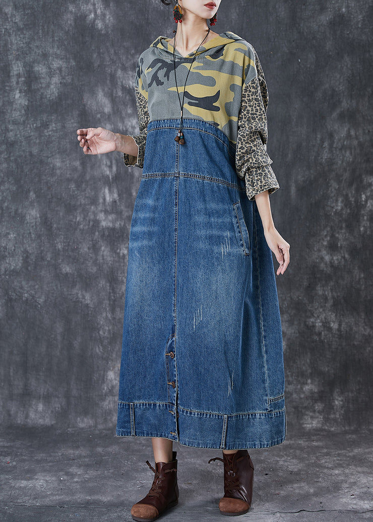 Bohemian Blue Oversized Patchwork Denim Holiday Dresses Spring