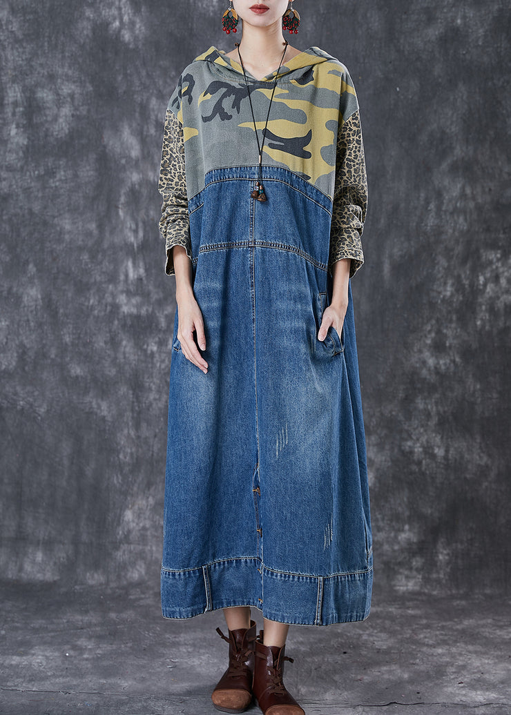 Bohemian Blue Oversized Patchwork Denim Holiday Dresses Spring