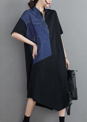 Bohemian Blue Patchwork zippered Maxi Summer Cotton Dress - bagstylebliss