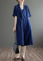Bohemian Blue Pockets Button Vacation Summer Linen Dress - bagstylebliss