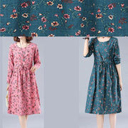 Bohemian Blue Print Robes O Neck Drawstring Daily Spring Dresses - bagstylebliss