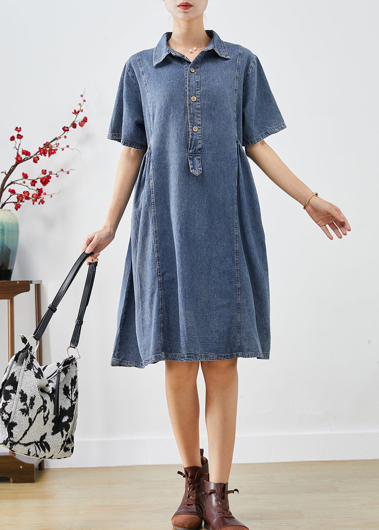 Bohemian Blue Slim Fit Pockets Denim Vacation Dress Summer