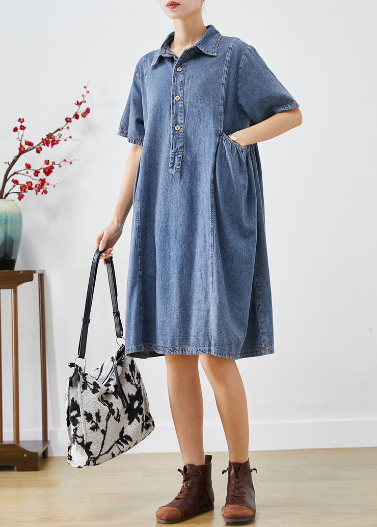 Bohemian Blue Slim Fit Pockets Denim Vacation Dress Summer