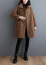 Bohemian Chocolate Double Breast Thick Faux Fur Trench Winter