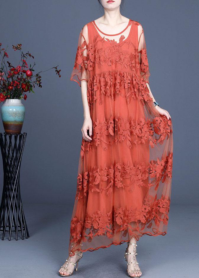 Bohemian Chocolate Embroideried Summer Lace Summer Dresses Half Sleeve - bagstylebliss