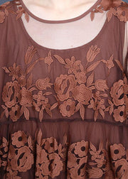 Bohemian Chocolate Embroideried Summer Lace Summer Dresses Half Sleeve - bagstylebliss
