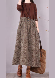 Bohemian Chocolate Patchwork Print Clothes For Women O Neck Maxi Spring Dress - bagstylebliss